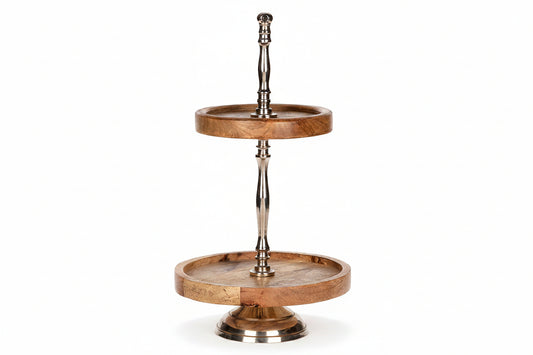 Etagere 2-laags mangohout en metaal Ø 20 en 16 cm — afbeelding 2
