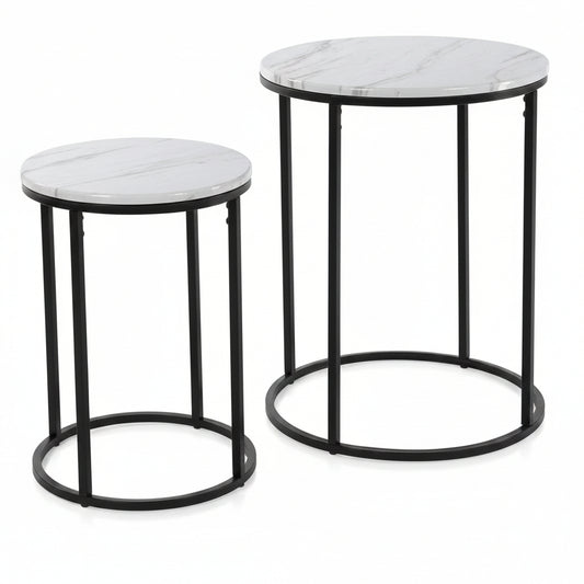 Bijzettafels set Carrara wit marmerlook rond metaal set van 2 — afbeelding 2