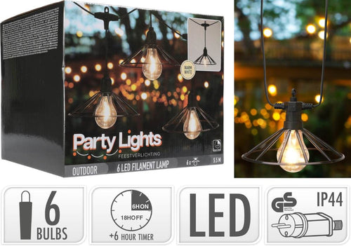 Tuinverlichting filament 6 LED lampen met timer warm wit