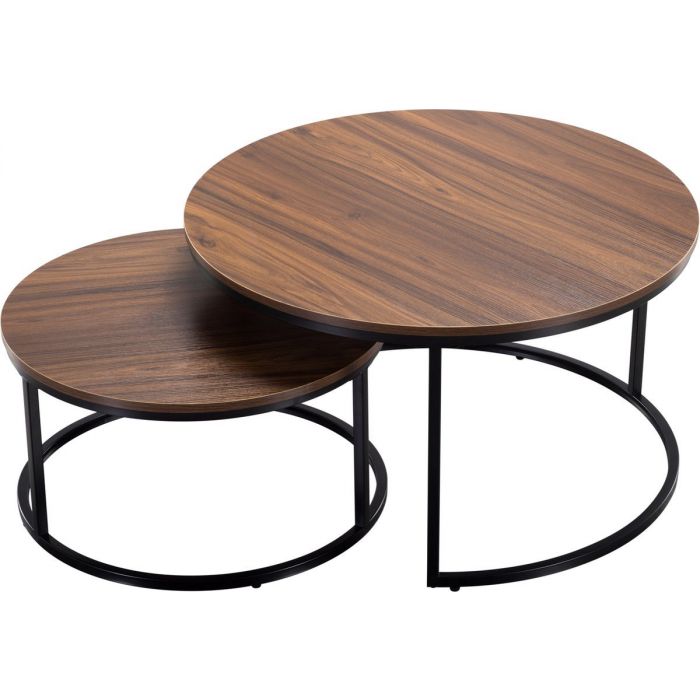 Set van 2 schuifbare industriële salontafels met houtlook en metalen frame