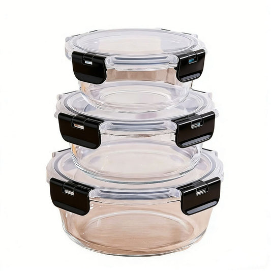 Vershoudbakjes glas set van 3 meal prep luchtdicht — afbeelding 2