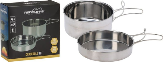Campingpannen set 2-delig RVS met opvouwbare handvaten — afbeelding 2