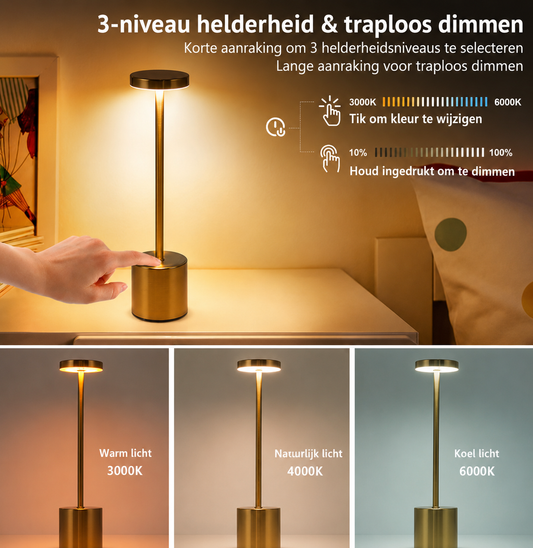 Tafellamp "Solene" — Gouden Touch | Volledig Draadloos