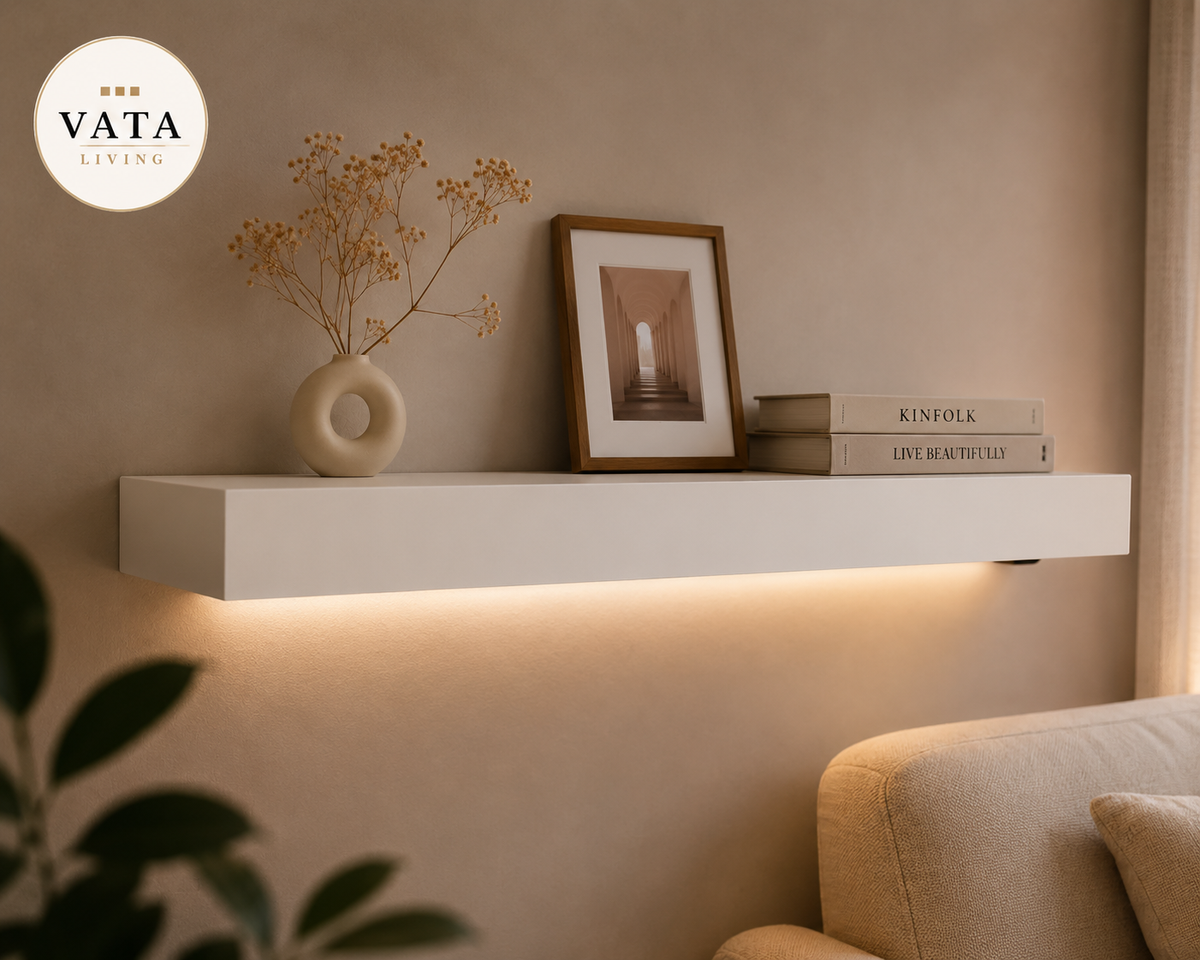 Zwevende wandplank wit met LED verlichting modern design