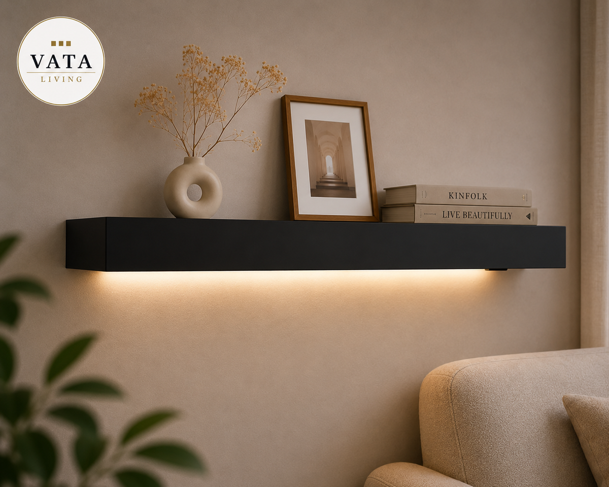Zwevende wandplank mat zwart met LED verlichting modern design