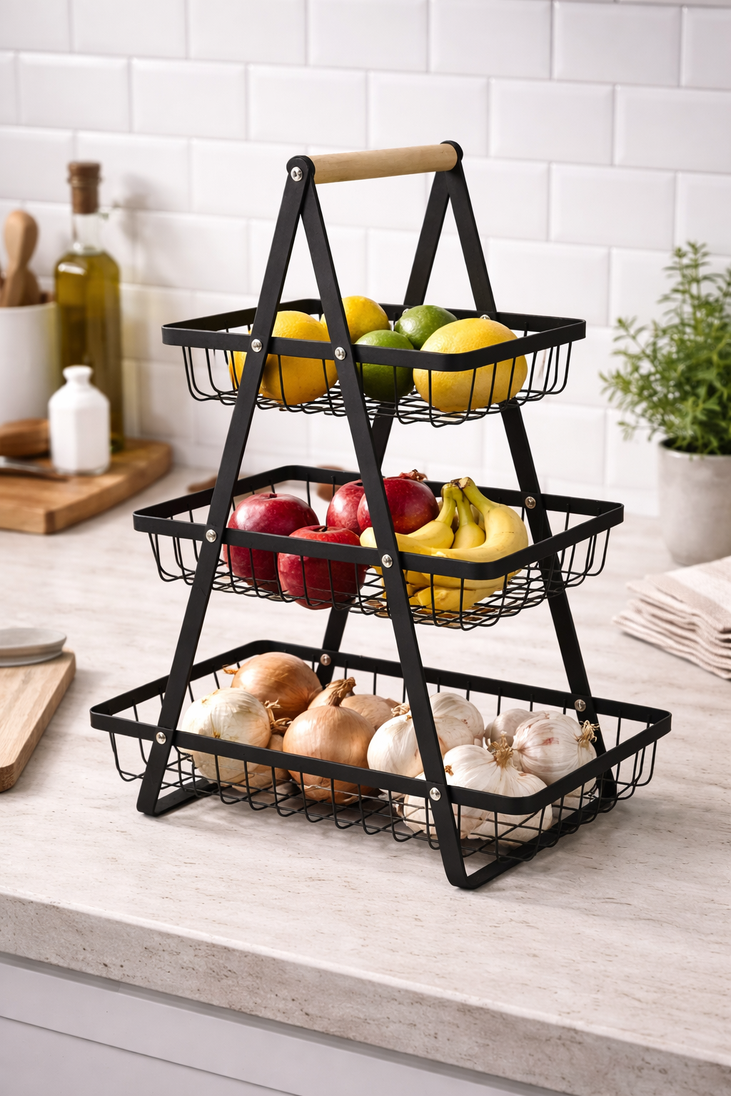 Fruitrek "Bistro" — 3 Lagen | Zwart Metaal & Hout