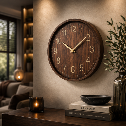 Wandklok Nordic Wood donkere houtlook rond Ø 30 cm modern