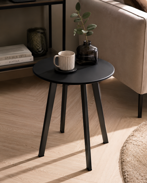 Tuintafel Luna rond 40 cm metalen bijzettafel buiten donkergrijs