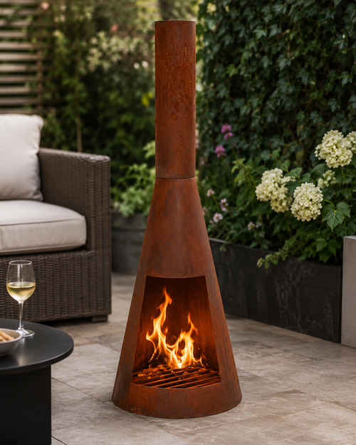 Tuinhaard 100 cm met schoorsteen vuurkorf roestbruin