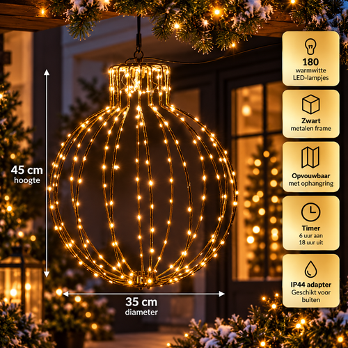 Verlichte kerstbal – 45 cm, zwart frame