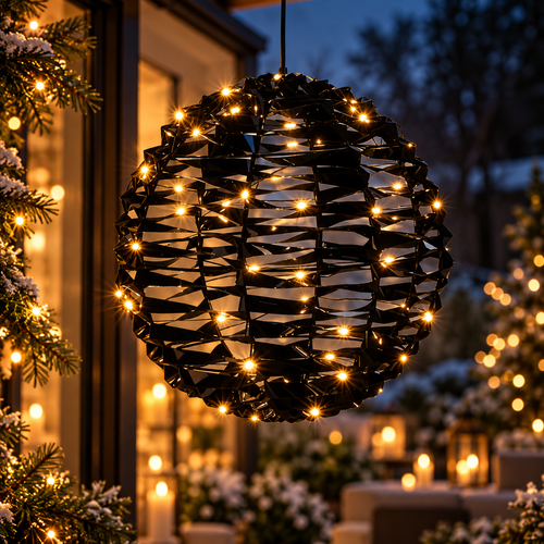 Lichtbol zwart – 25 cm, 60 LED, op batterijen