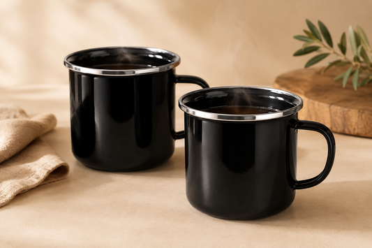 Emaille mokken set 2-delig 350 ml camping zwart — afbeelding 2