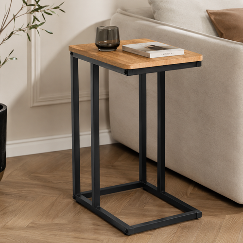 Bijzettafel "Milo" — Naturel MDF & Zwart Metaal