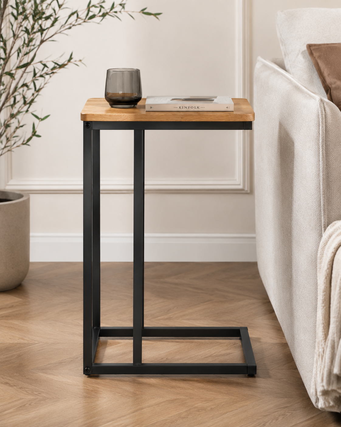 Bijzettafel "Milo" — Naturel MDF & Zwart Metaal