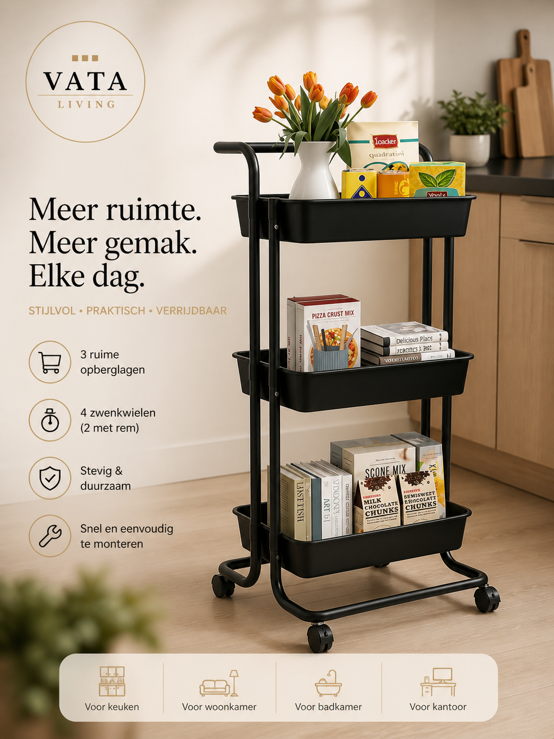 Serveerwagen "Trio" — 3 Niveaus | Verrijdbaar