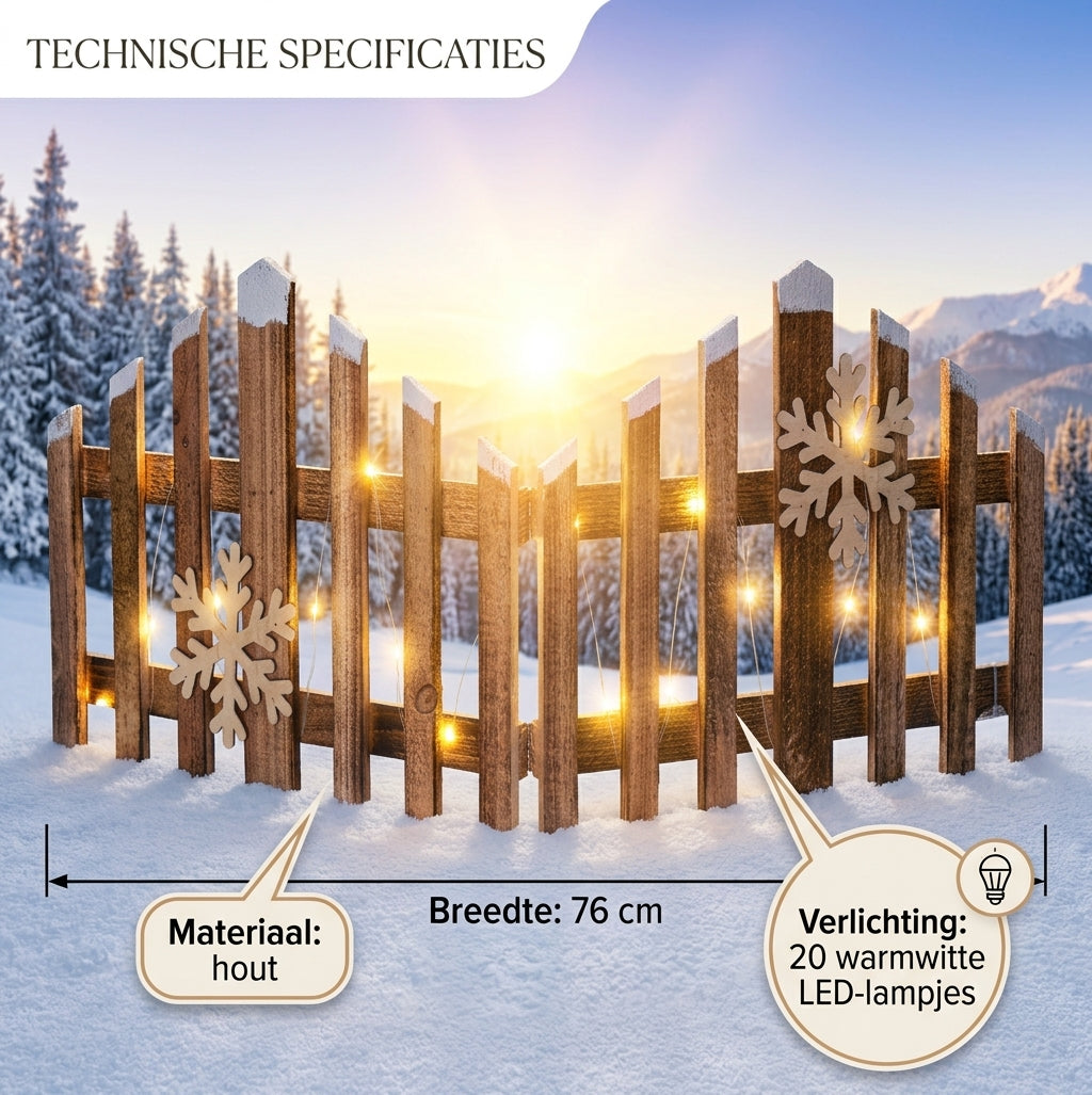 Kersthek met LED-verlichting – hout, 76 cm