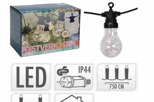 Feestverlichting 10 lichtbollen 100 LED warm wit 7,5 meter — afbeelding 2