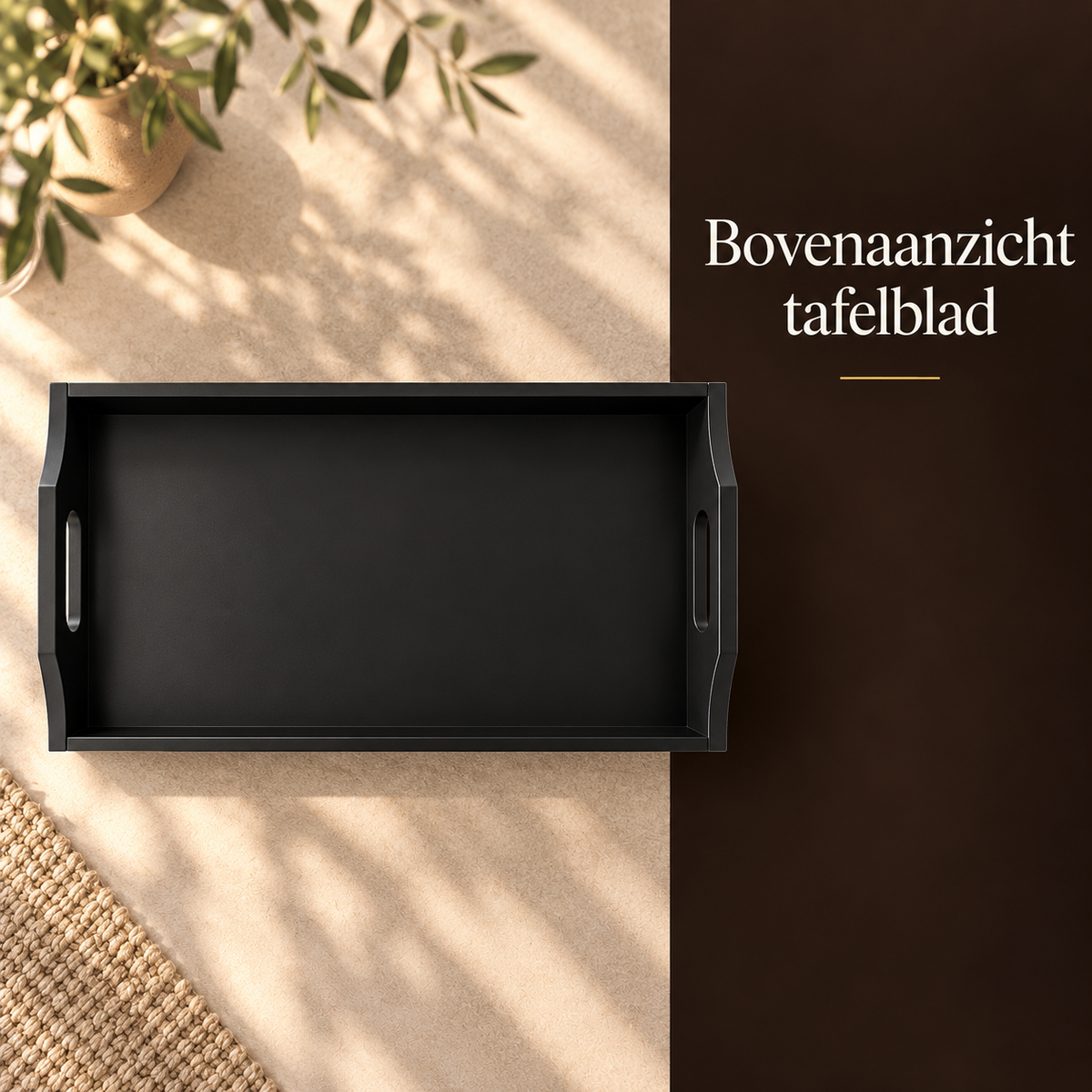 Bovenaanzicht tafelblad – zwart dienblad
