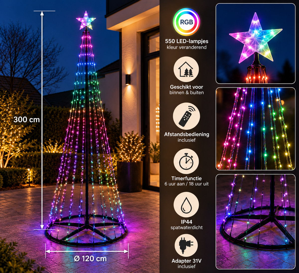 Kerstverlichting voor vlaggenmast 300 cm – 550 LED RGB specificaties
