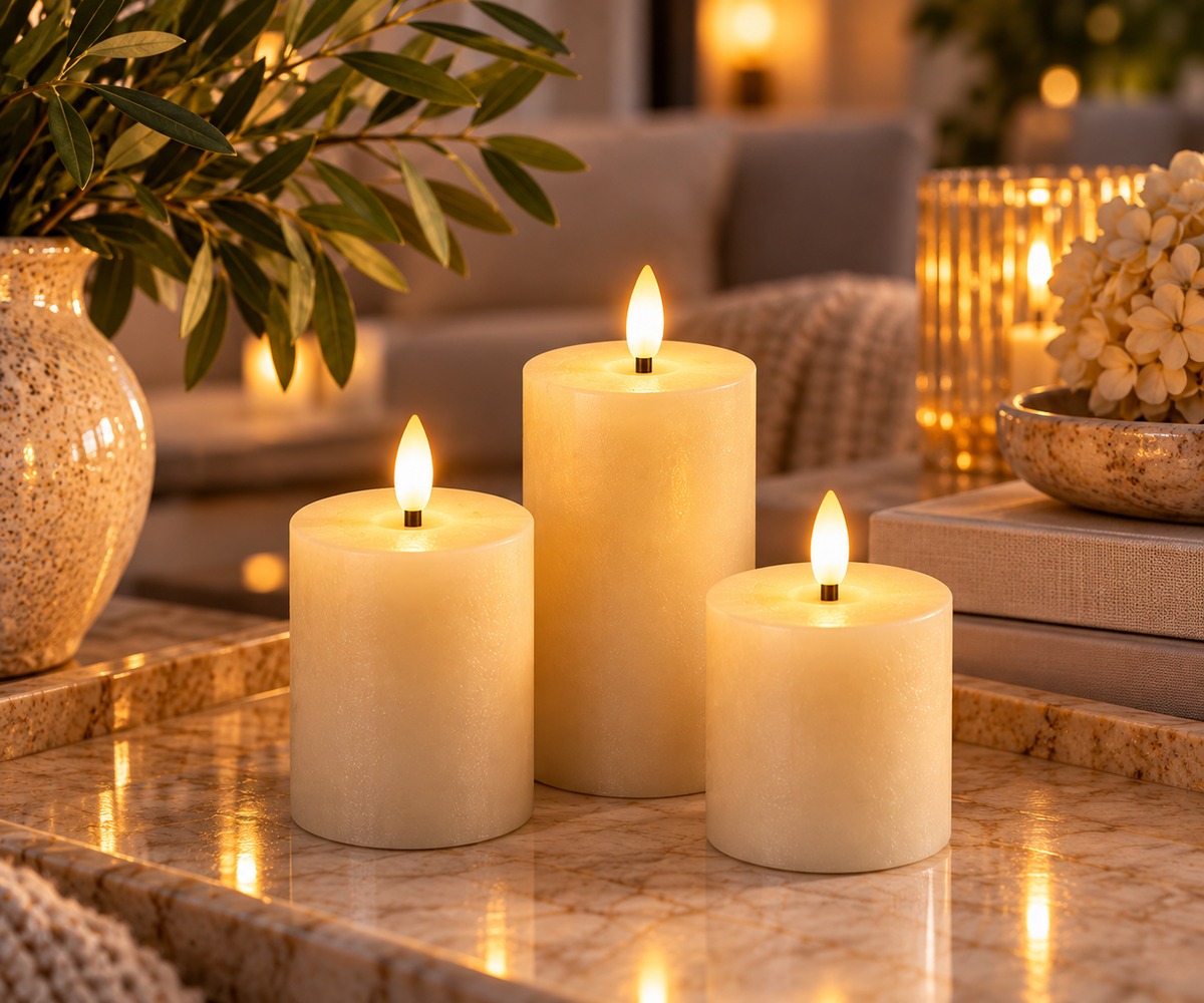 LED kaarsen set van 3 in een sfeervol interieur
