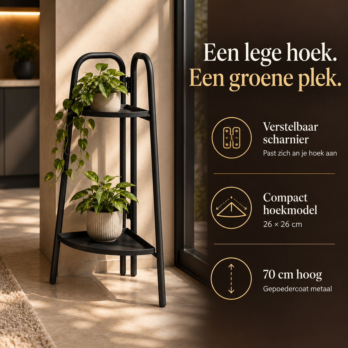 Plantenrek Hoekmodel — 70 cm Metaal – voordelen en productkenmerken in een passende omgeving