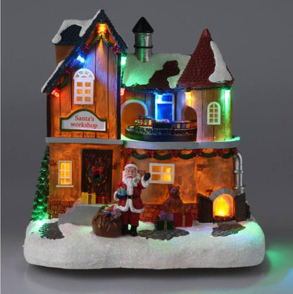 Kersthuis Santa Village, LED en Draaiende Kersttrein