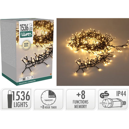 Clusterverlichting kerstboom 19,9 m met 1536 warmwitte LED