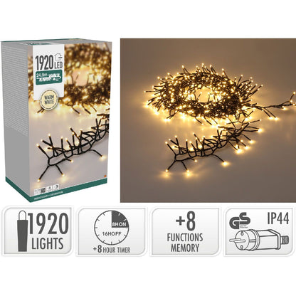 Clusterverlichting kerstboom 25 m met 1920 warmwitte LED