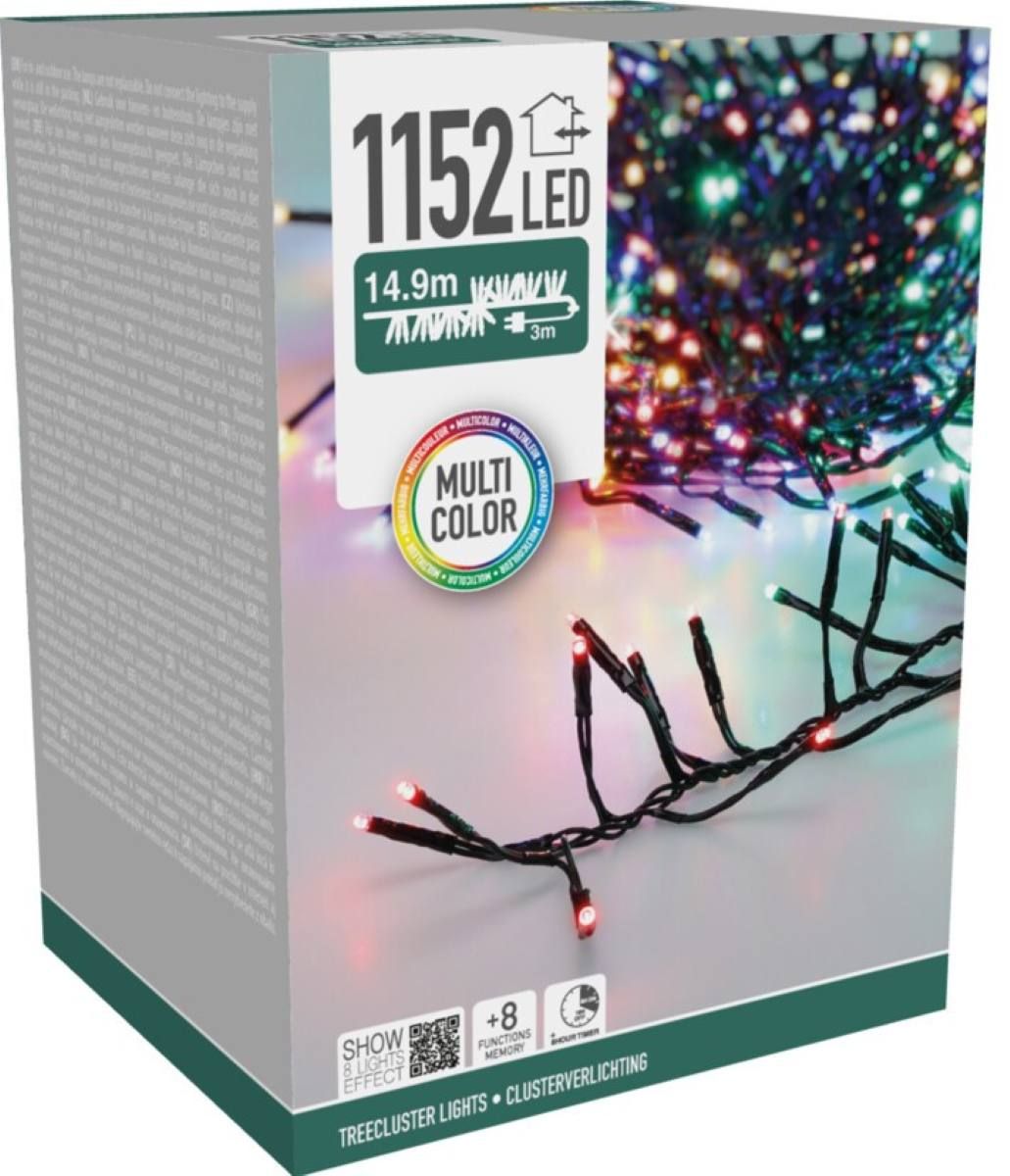 Clusterverlichting kerstboom 14,9 m met 1152 multicolor LED