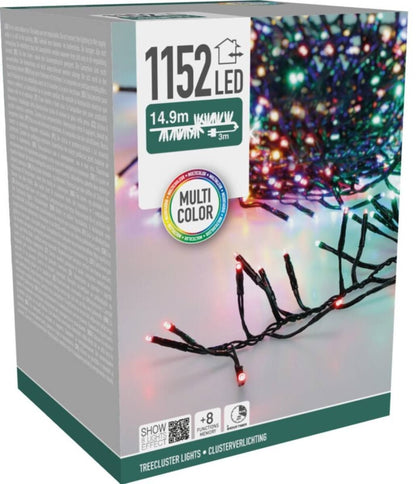 Clusterverlichting kerstboom 14,9 m met 1152 multicolor LED
