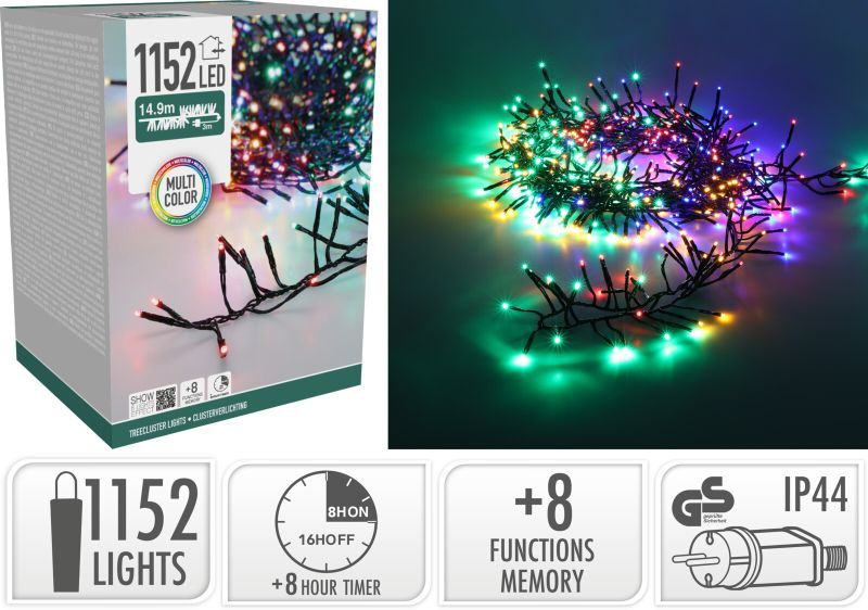 Clusterverlichting kerstboom 14,9 m met 1152 multicolor LED – foto 2