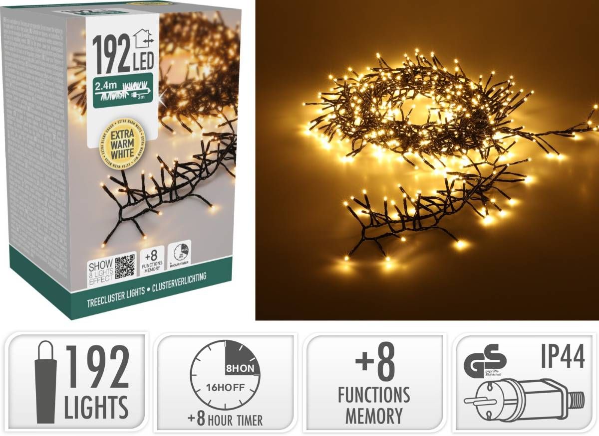 Clusterverlichting kerstboom 2,4 m met 192 extra warmwitte LED