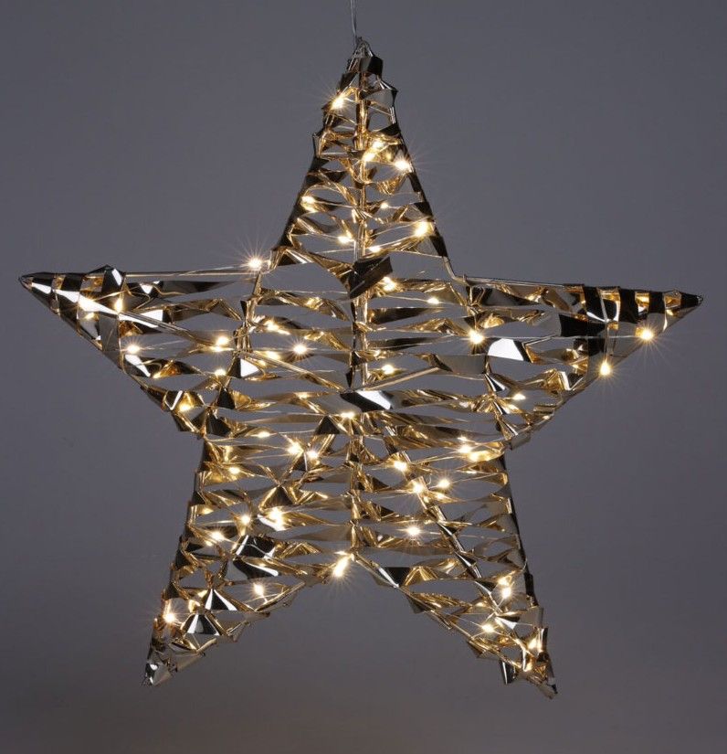 Gouden verlichte kerstster van 40 cm met 60 warm witte leds voor het raam