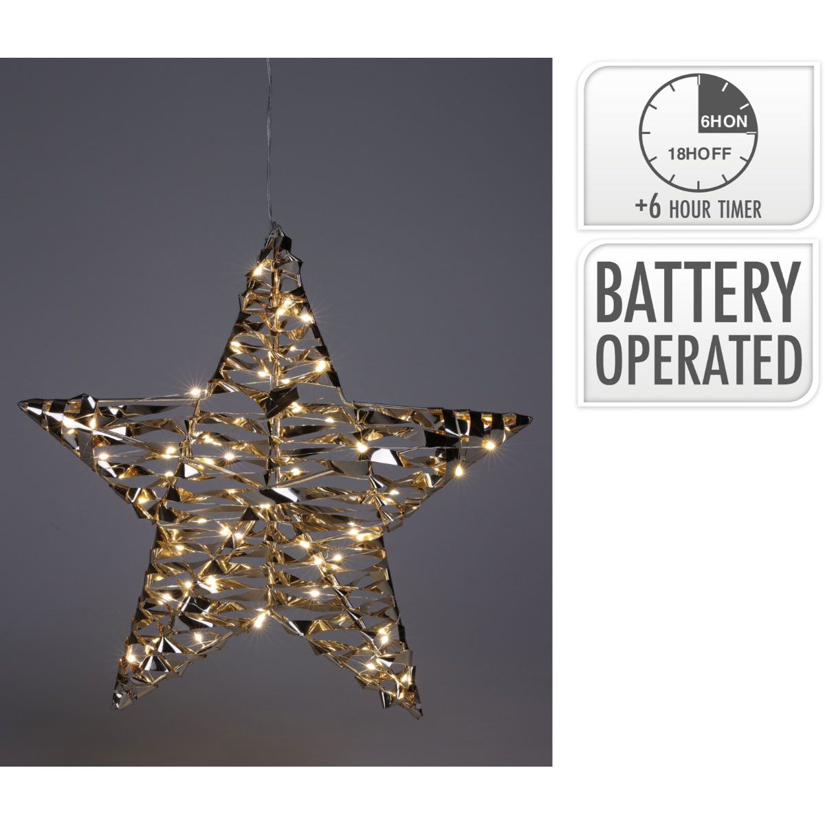 Gouden verlichte kerstster hangend, met 6-uurstimer en werkend op batterijen