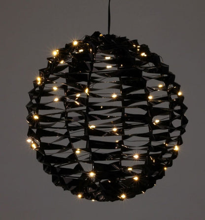 Zwarte verlichte kerstbal van 25 cm met 60 warm witte leds