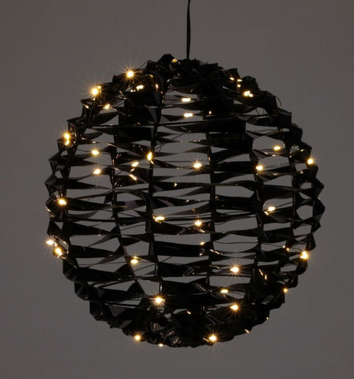 Zwarte verlichte kerstbal van 25 cm met 60 warm witte leds