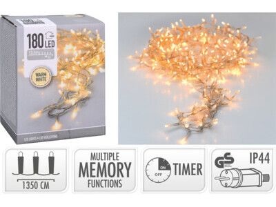 Kerstboomverlichting 13,5 m met 180 warmwitte LED aan transparant snoer