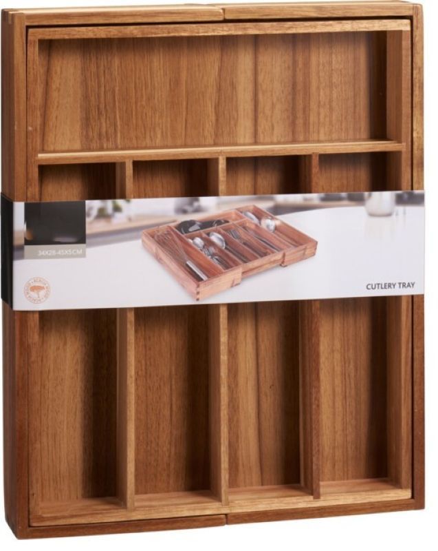 Uitschuifbare bestekbak acacia 28-45 cm massief hout — afbeelding 3