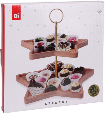 Kerst etagère stervorm, bamboe en metaal