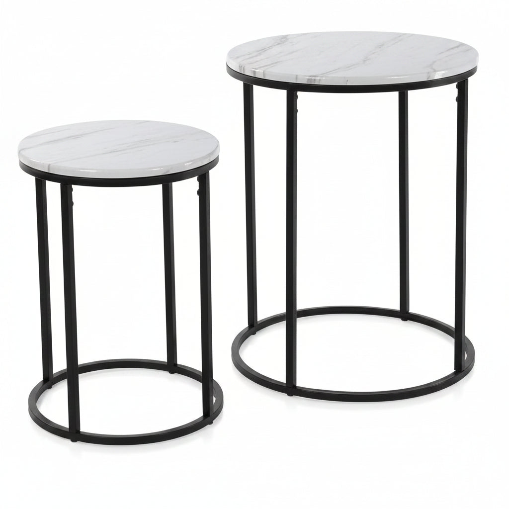 Bijzettafels set Carrara wit marmerlook rond metaal set van 2 — afbeelding 2