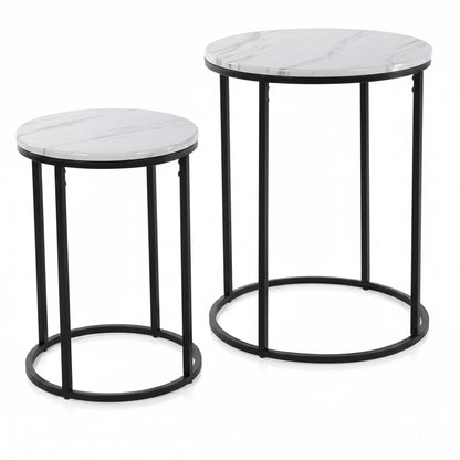Bijzettafels set Carrara wit marmerlook rond metaal set van 2 — afbeelding 2