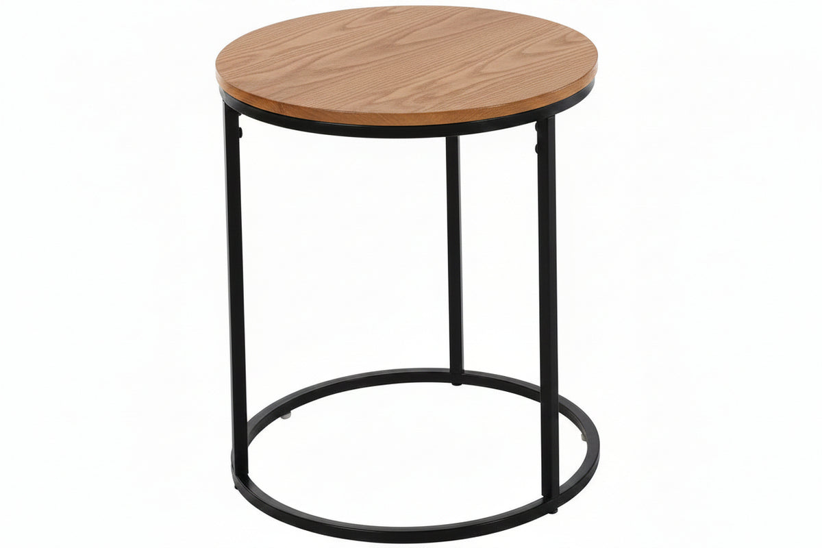 Ronde bijzettafel met grenenhouten blad en metalen frame