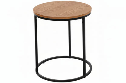 Ronde bijzettafel met grenenhouten blad en metalen frame