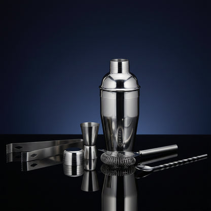Cocktailset RVS 5-delig met shaker lepel klopper maatbeker en ijstang