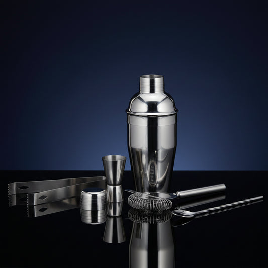 Cocktailset RVS 5-delig met shaker lepel klopper maatbeker en ijstang