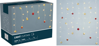 Lichtgordijn met verlichte kerstballen 120 × 120 cm op batterijen