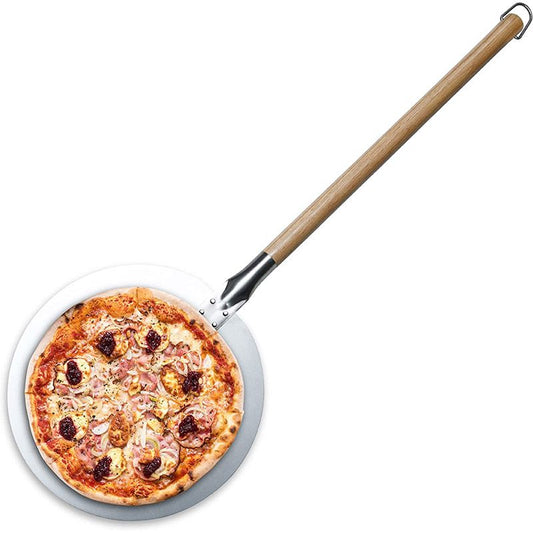 Pizzaschep XL roestvrijstaal Ø 30 cm voor oven en bbq met afneembaar handvat