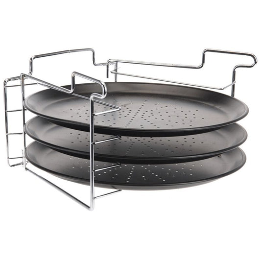 Pizzabakset 4-delig met 3 non-stick bakplaten van 32 cm en standaard