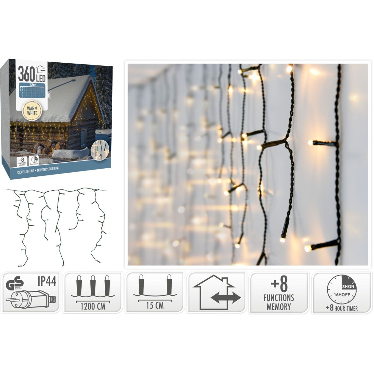 IJspegelverlichting 12 meter met 360 warmwitte LED