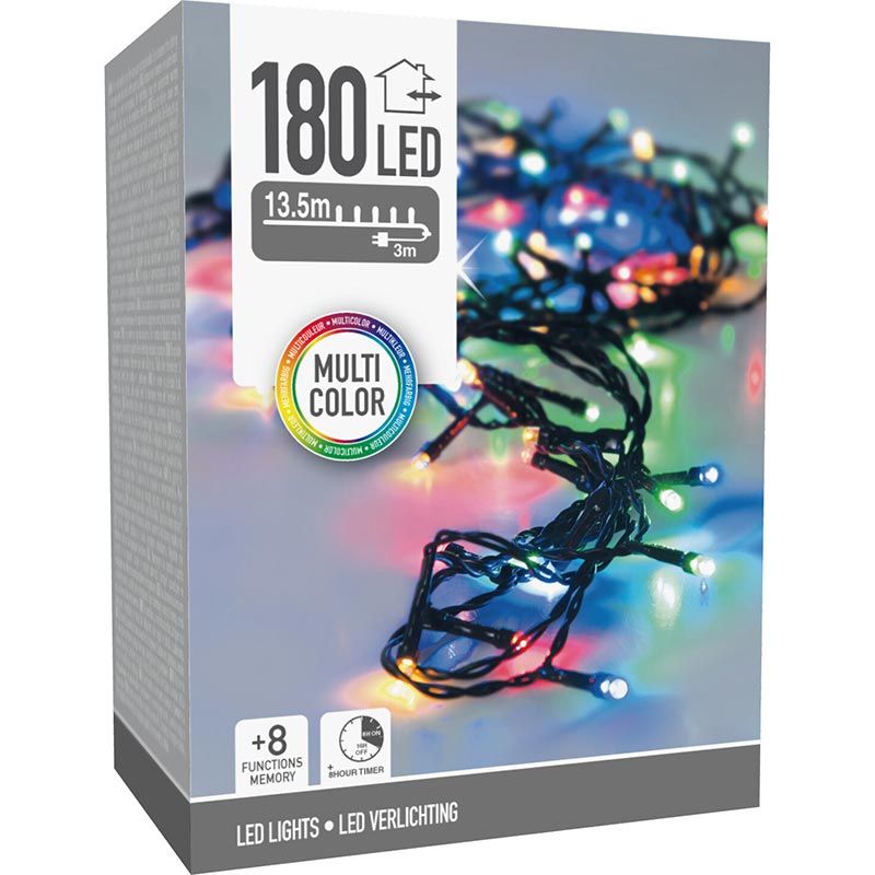 Kerstboomverlichting 13,5 m met 180 multicolor LED en groen snoer – foto 3